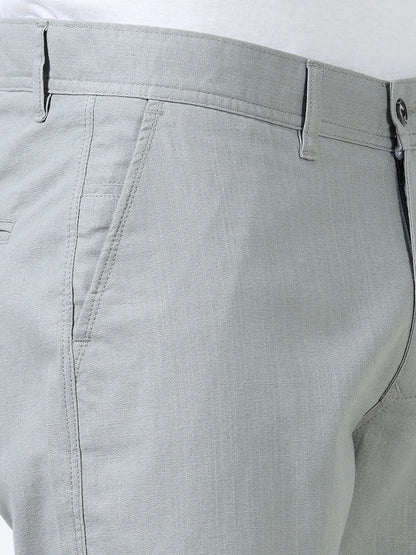 Silisoul Grey Regular Fit Linen Mid-Rise Button Trousers