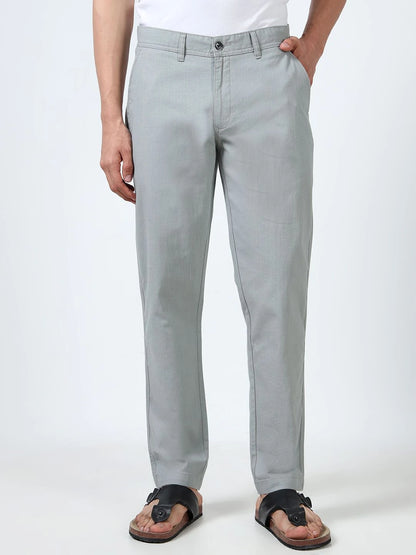 Silisoul Grey Regular Fit Linen Mid-Rise Button Trousers