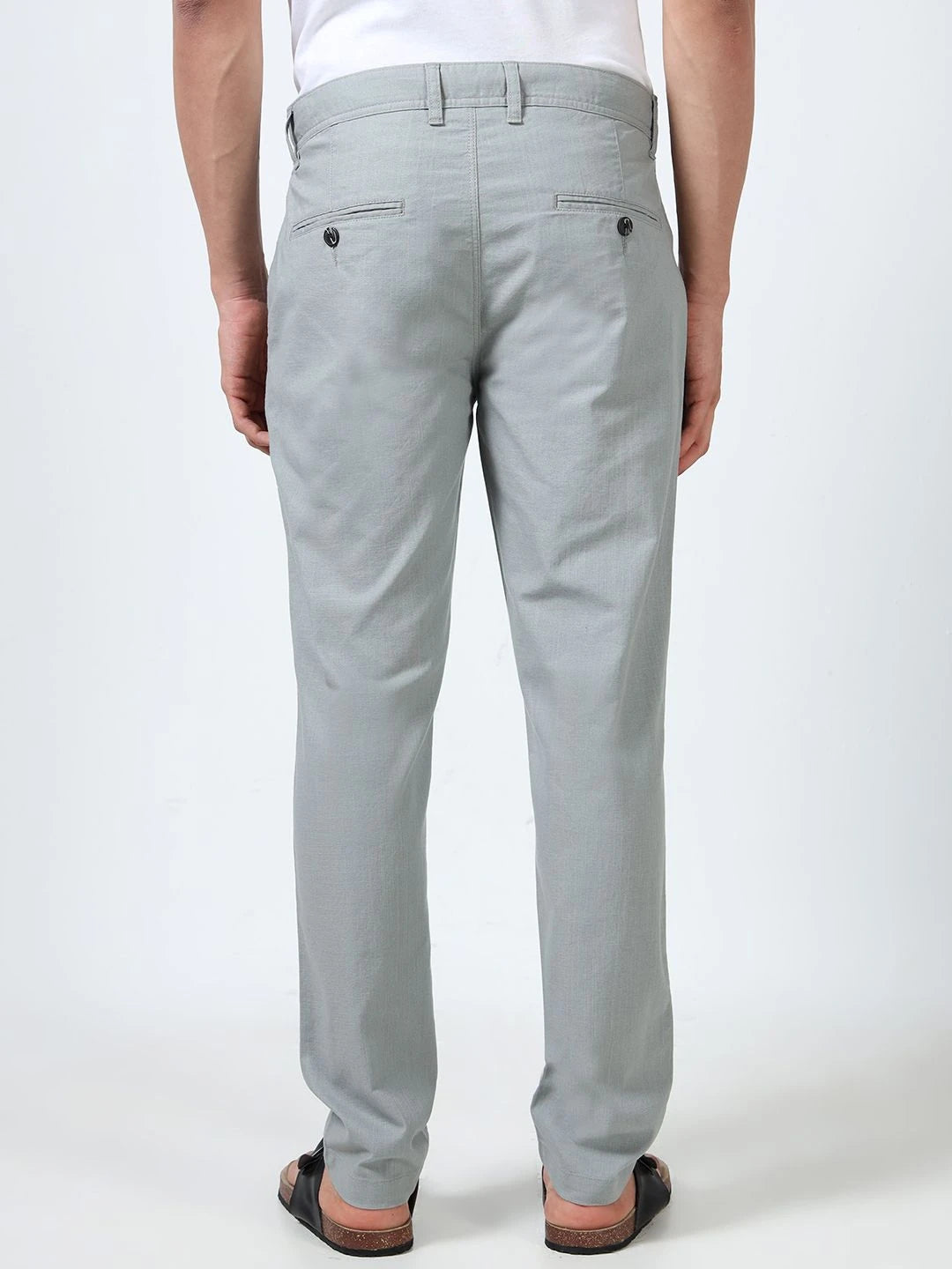 Silisoul Grey Regular Fit Linen Mid-Rise Button Trousers