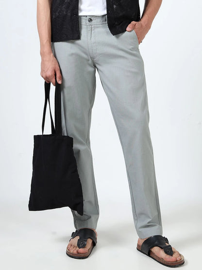Silisoul Grey Regular Fit Linen Mid-Rise Button Trousers