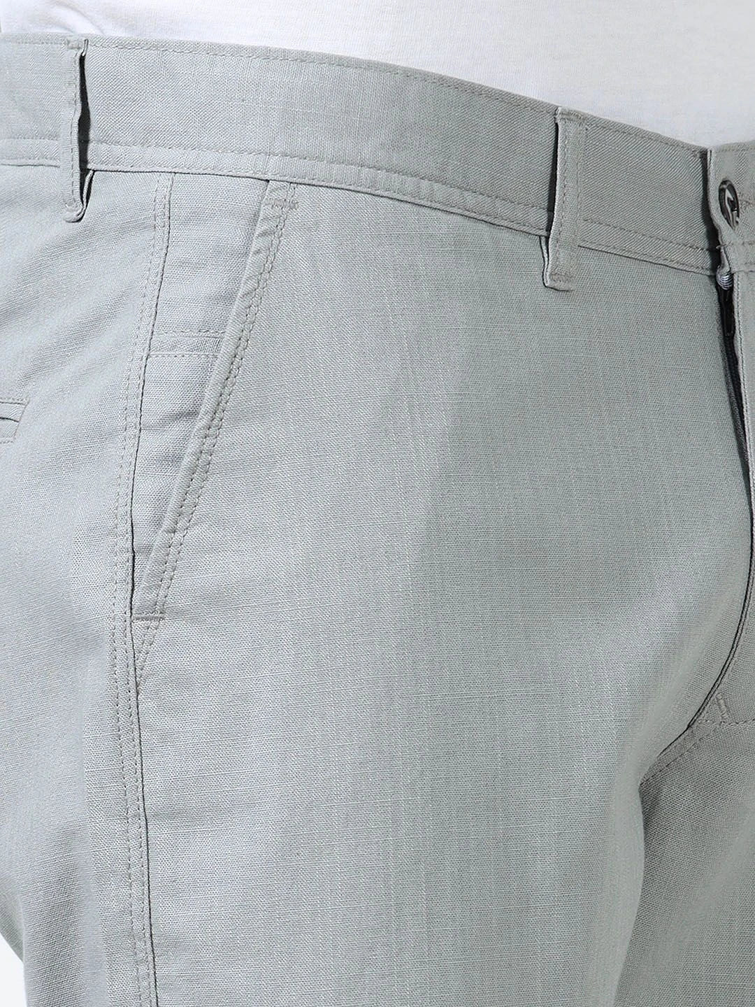 Silisoul Grey Regular Fit Linen Mid-Rise Button Trousers