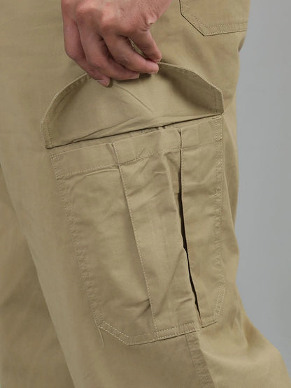 Silisoul Khaki Loose Fit Cotton Mid-Rise Button Trousers