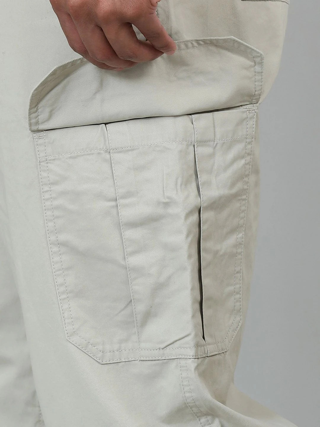 Silisoul Beige Loose Fit Cotton Mid-Rise Button Trousers