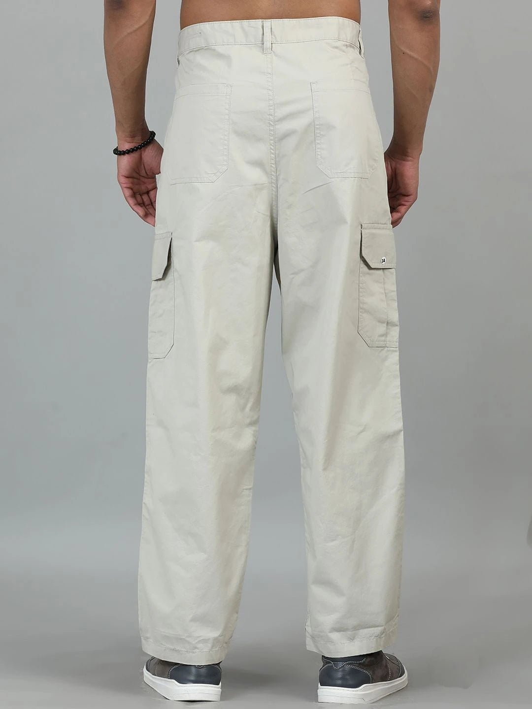 Silisoul Beige Loose Fit Cotton Mid-Rise Button Trousers