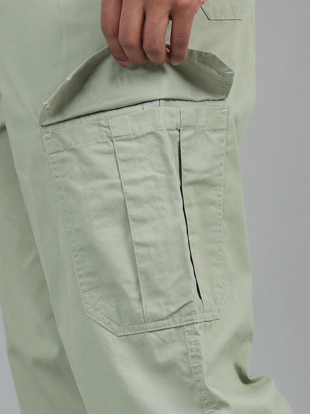 Silisoul Olive Loose Fit Cotton Mid-Rise Button Zip Fly Trousers