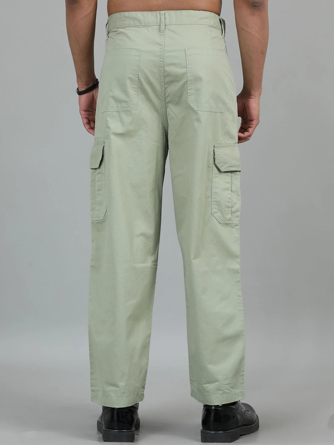 Silisoul Olive Loose Fit Cotton Mid-Rise Button Zip Fly Trousers