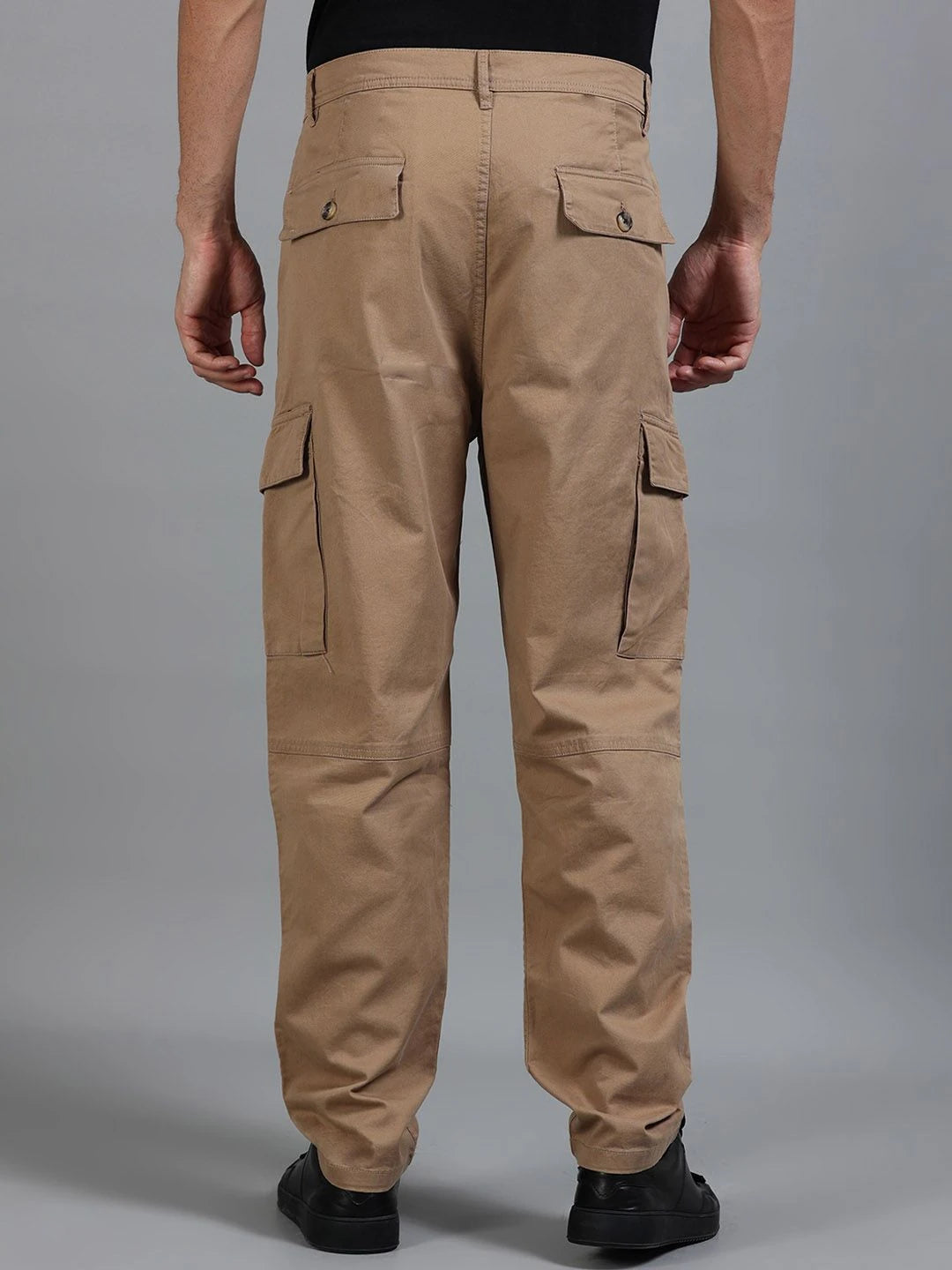 Silisoul Khaki Loose Fit Cotton Mid-Rise Button Woven Trousers