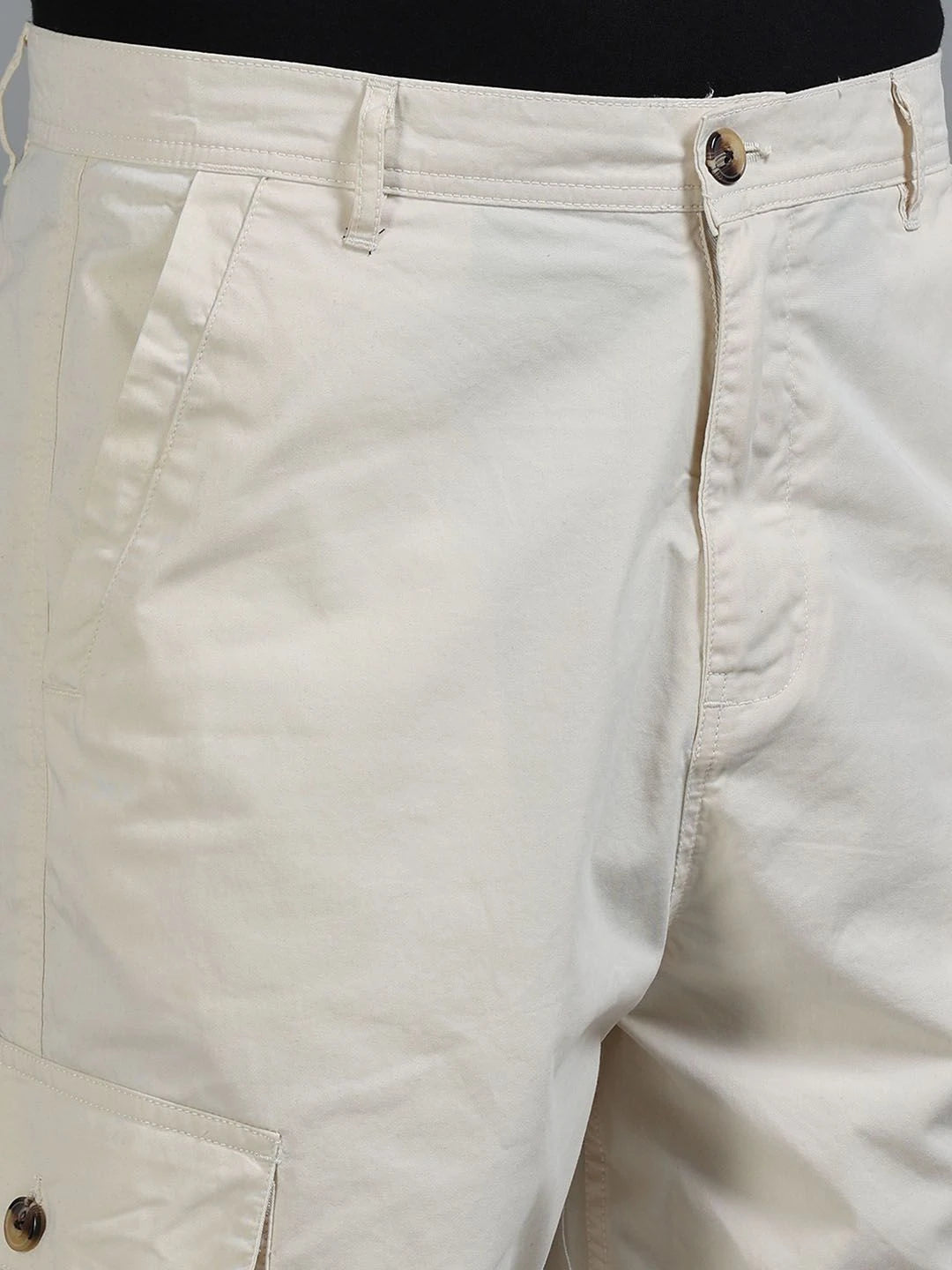 Silisoul Beige Loose Fit Cotton Mid-Rise Zip Woven Trousers