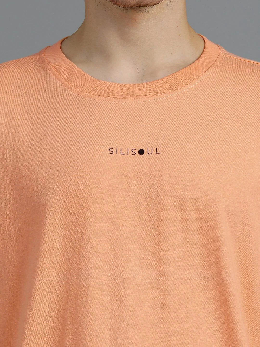 Silisoul Peach Oversized Fit Brand Logo Print Cotton T-Shirt