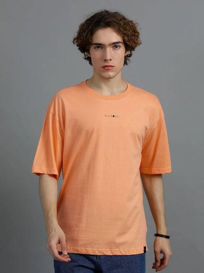 Silisoul Peach Oversized Fit Brand Logo Print Cotton T-Shirt