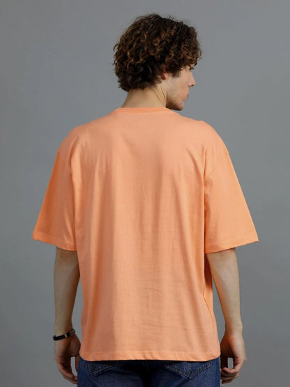 Silisoul Peach Oversized Fit Brand Logo Print Cotton T-Shirt