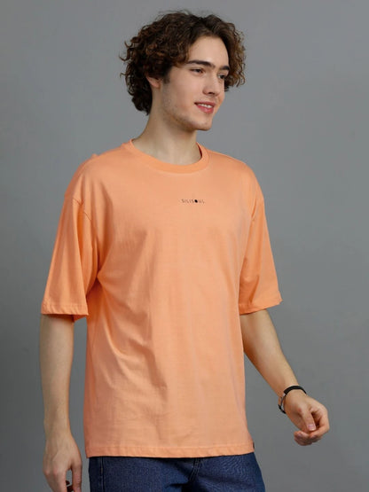 Silisoul Peach Oversized Fit Brand Logo Print Cotton T-Shirt