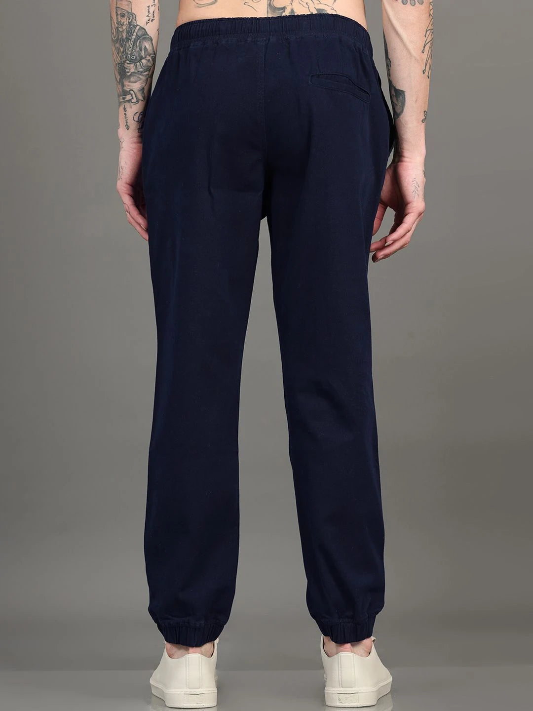 Silisoul Navy Blue Regular Fit Cotton Mid-Rise Drawstring Trousers