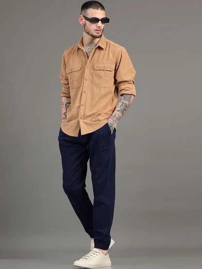 Silisoul Navy Blue Regular Fit Cotton Mid-Rise Drawstring Trousers