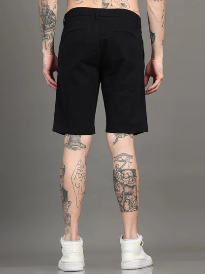 Silisoul Black Regular Fit Cotton Mid-Rise Button Shorts