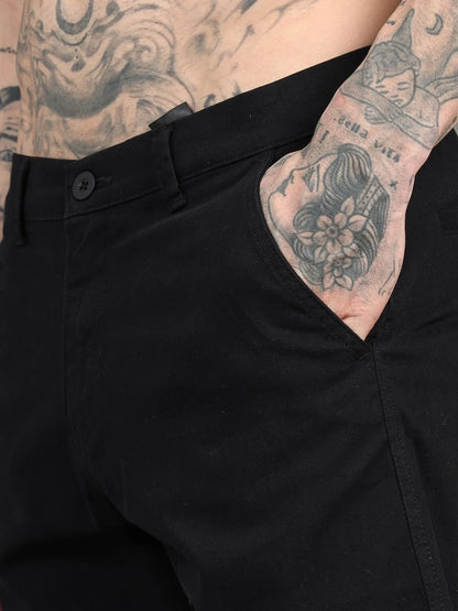 Silisoul Black Regular Fit Cotton Mid-Rise Button Shorts