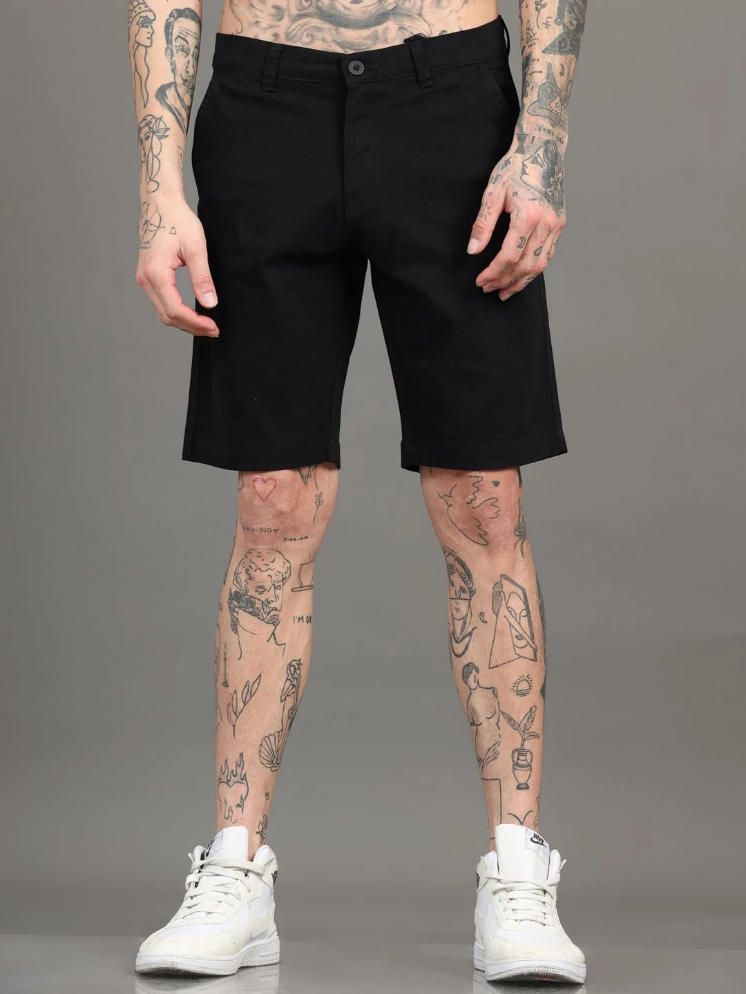 Silisoul Black Regular Fit Cotton Mid-Rise Button Shorts