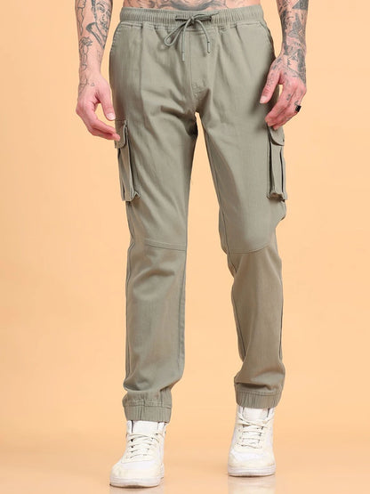 Silisoul Grey Regular Fit Cotton Mid-Rise Drawstring Trousers