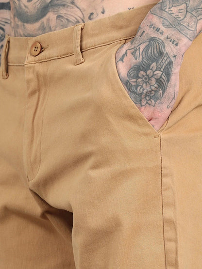Silisoul Khaki Regular Fit Cotton Mid-Rise Button Woven Trousers