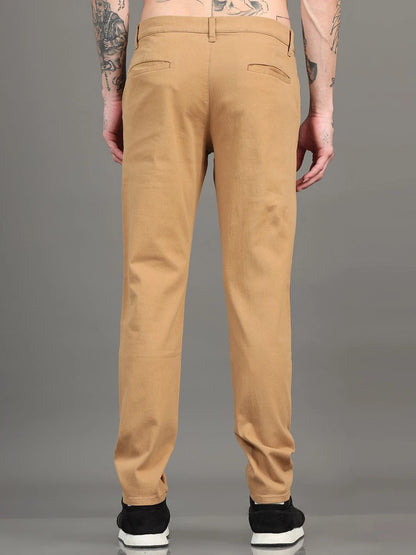 Silisoul Khaki Regular Fit Cotton Mid-Rise Button Woven Trousers