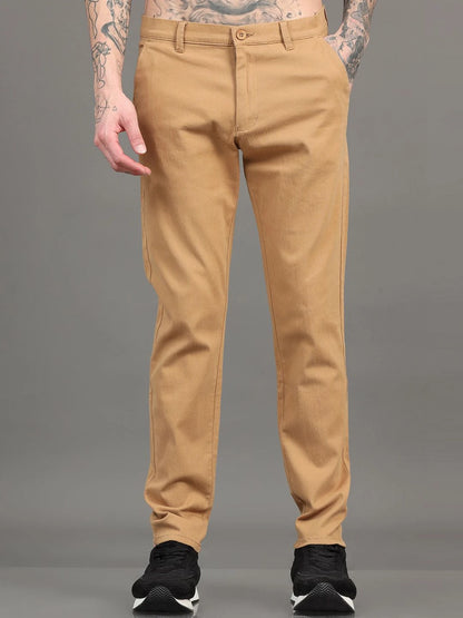 Silisoul Khaki Regular Fit Cotton Mid-Rise Button Woven Trousers