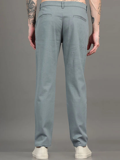 Silisoul Steel Regular Fit Cotton Mid-Rise Button Trousers
