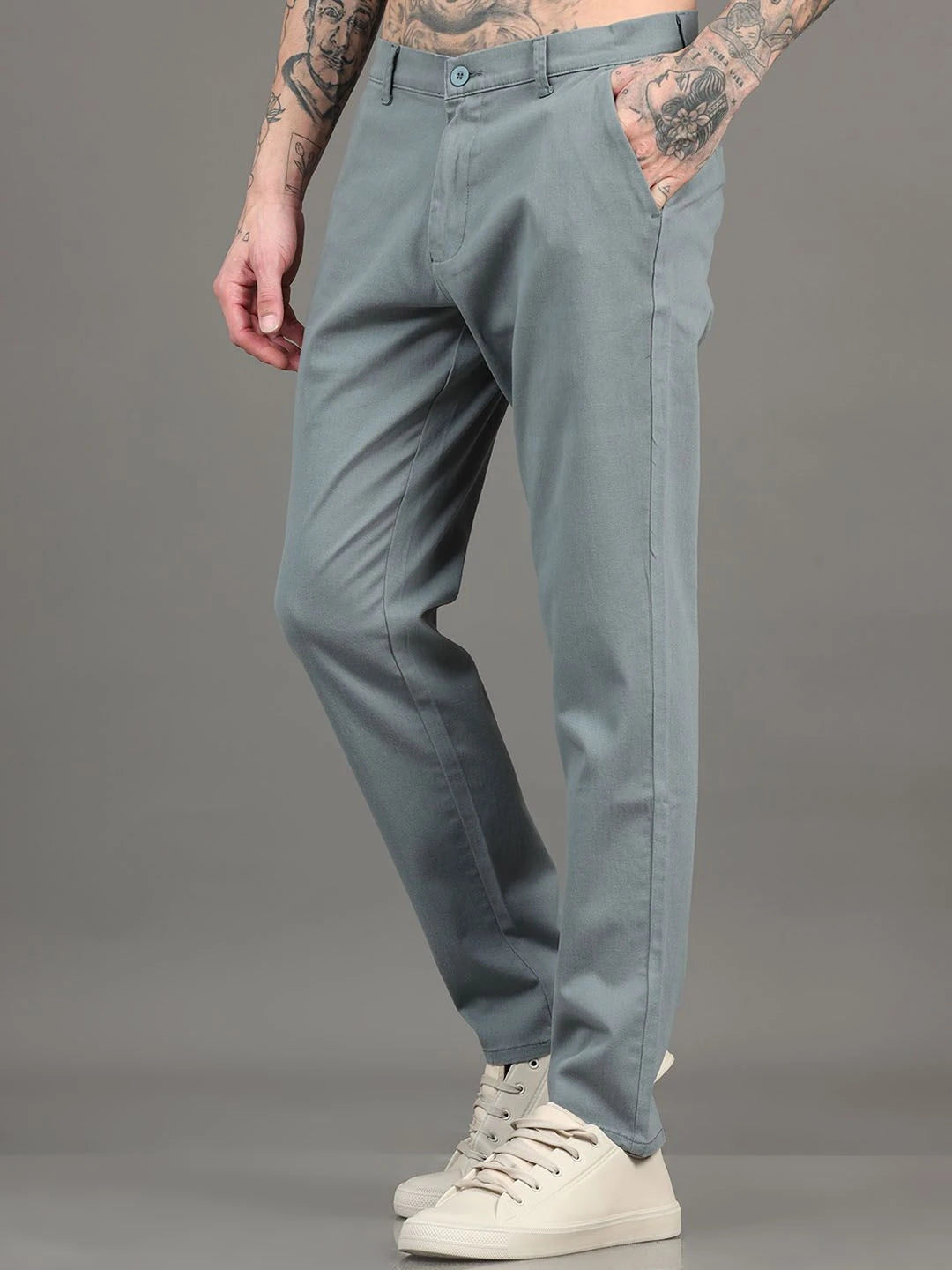 Silisoul Steel Regular Fit Cotton Mid-Rise Button Trousers