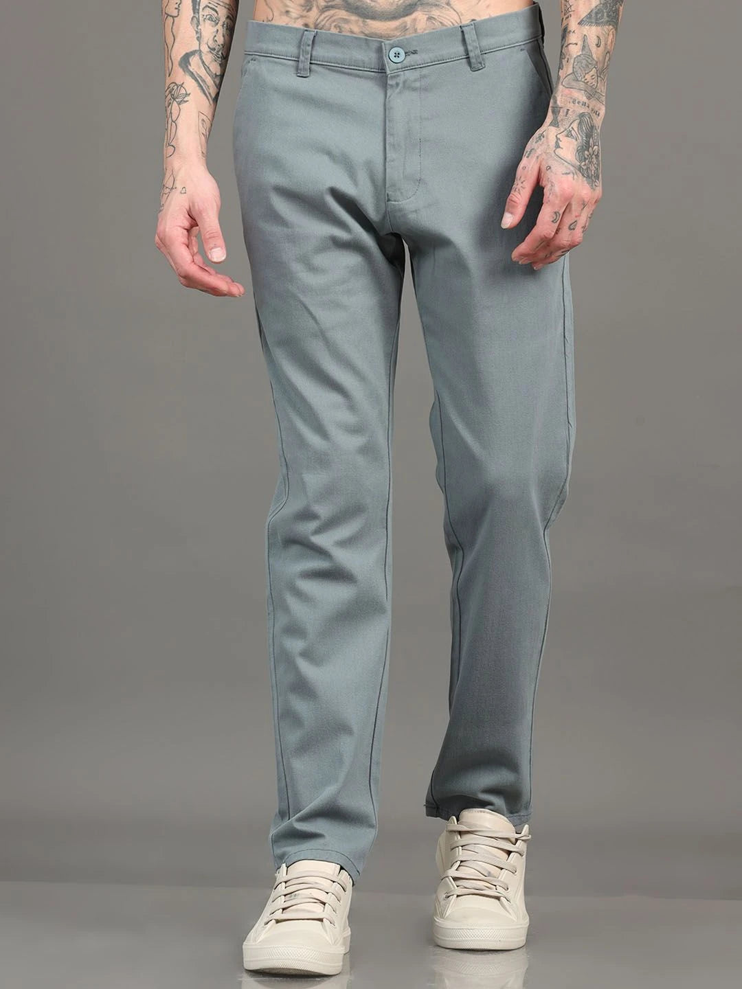 Silisoul Steel Regular Fit Cotton Mid-Rise Button Trousers