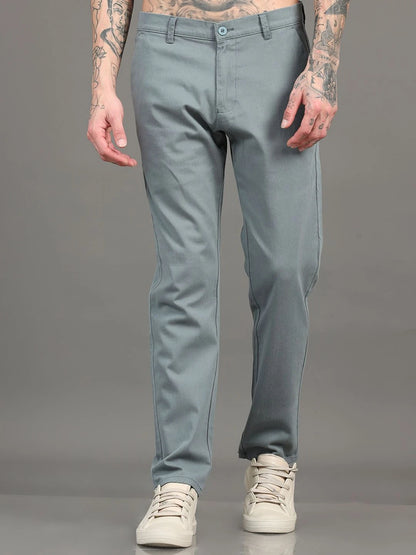 Silisoul Steel Regular Fit Cotton Mid-Rise Button Trousers