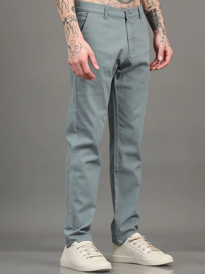 Silisoul Steel Regular Fit Cotton Mid-Rise Button Trousers