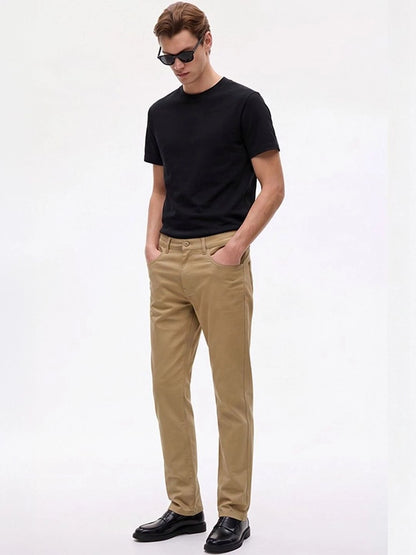 Silisoul Khaki Regular Fit Viscose Rayon, Cotton Trousers