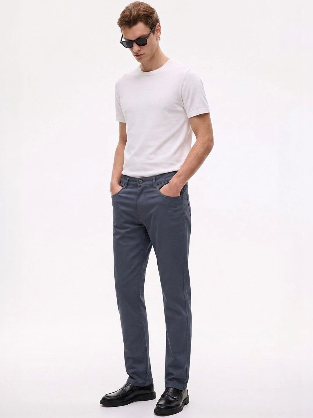 Silisoul Navy Blue Regular Fit Cotton, Viscose Rayon Trousers