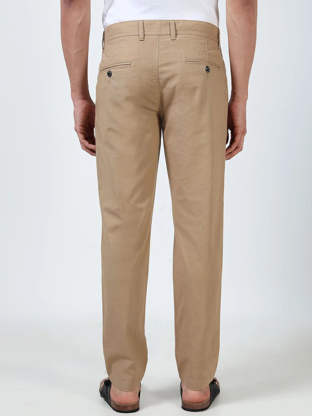 Silisoul Khaki Regular Fit Linen Mid-Rise Button Trousers