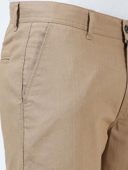 Silisoul Khaki Regular Fit Linen Mid-Rise Button Trousers