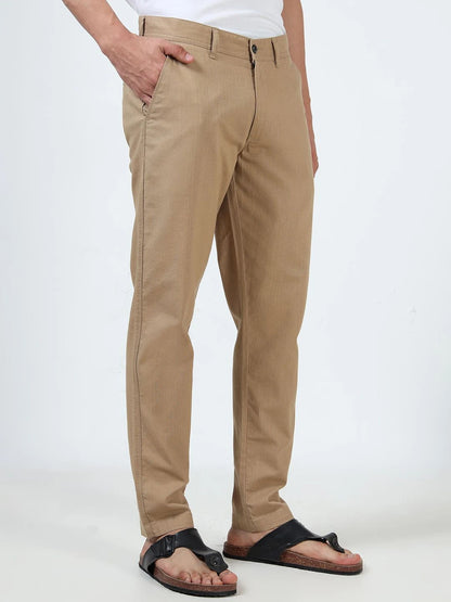 Silisoul Khaki Regular Fit Linen Mid-Rise Button Trousers