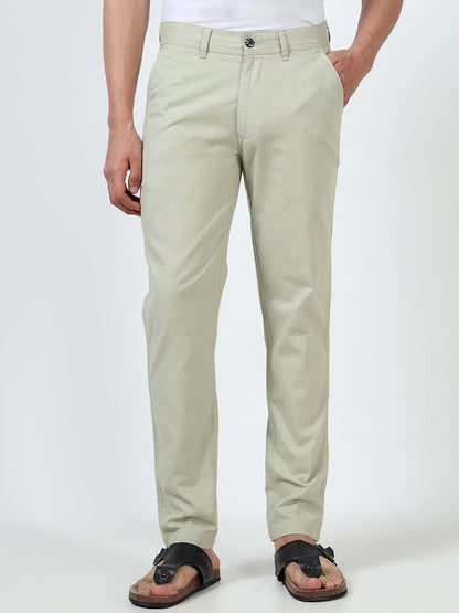 Silisoul White Regular Fit Linen Mid-Rise Button Trousers
