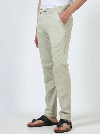 Silisoul White Regular Fit Linen Mid-Rise Button Trousers