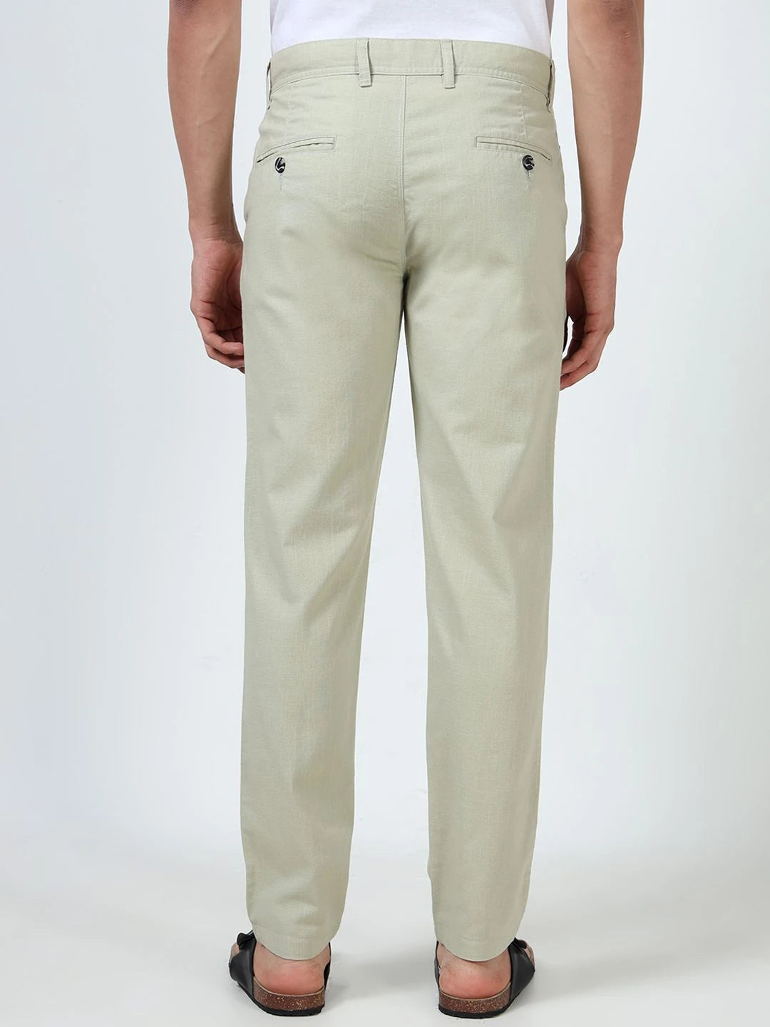 Silisoul White Regular Fit Linen Mid-Rise Button Trousers