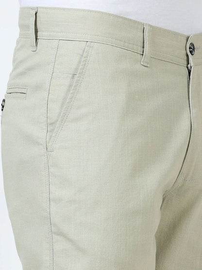 Silisoul White Regular Fit Linen Mid-Rise Button Trousers