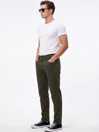 Silisoul Olive Regular Fit Cotton, Viscose Rayon Trousers