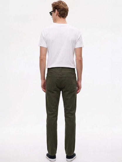 Silisoul Olive Regular Fit Cotton, Viscose Rayon Trousers