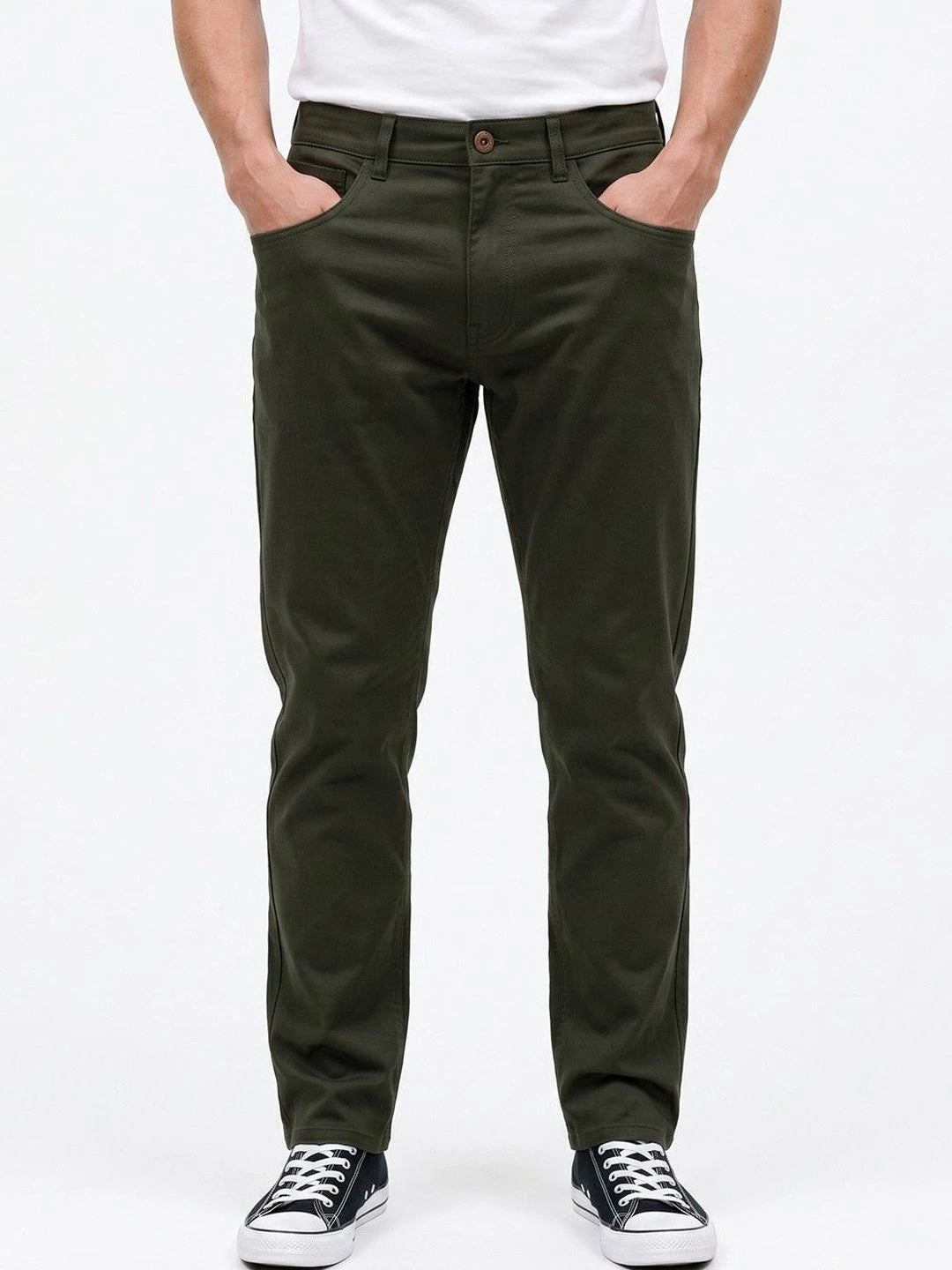Silisoul Olive Regular Fit Cotton, Viscose Rayon Trousers