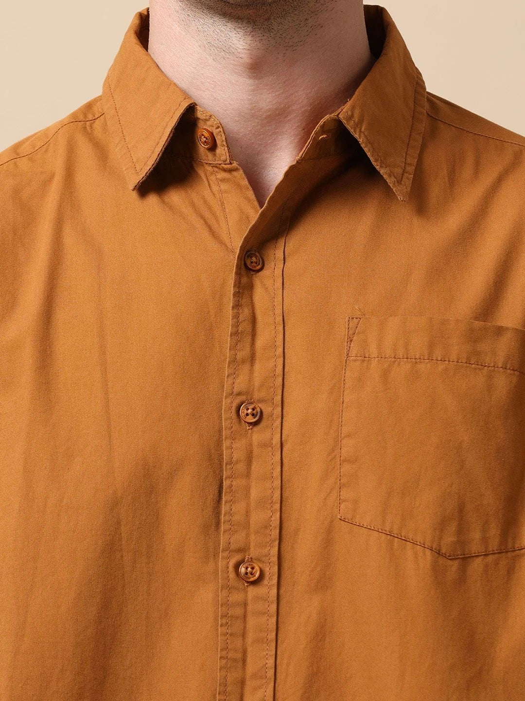Silisoul Brown Regular Fit Cotton Long Sleeves Spread Collar Shirt