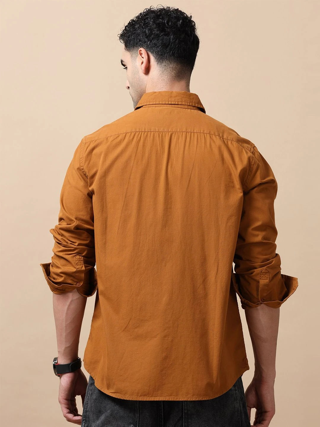 Silisoul Brown Regular Fit Cotton Long Sleeves Spread Collar Shirt