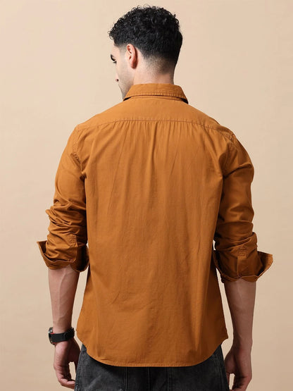 Silisoul Brown Regular Fit Cotton Long Sleeves Spread Collar Shirt