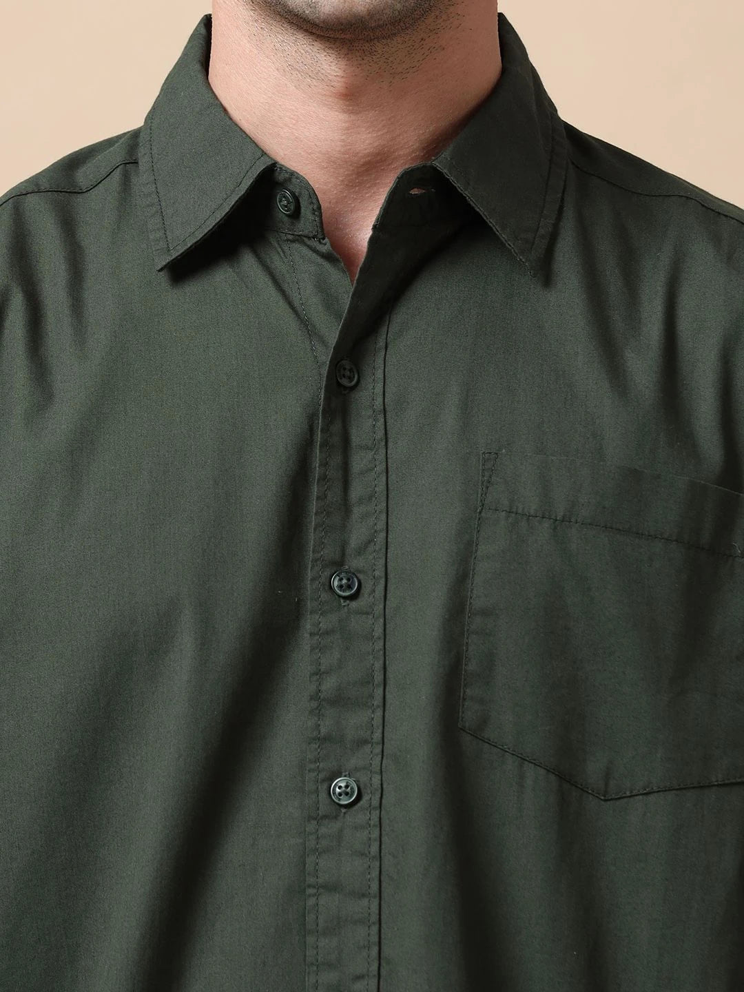 Silisoul Olive Regular Fit Cotton Long Sleeves Spread Collar Shirt