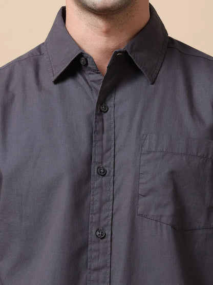 Silisoul Grey Regular Fit Cotton Long Sleeves Spread Collar Shirt