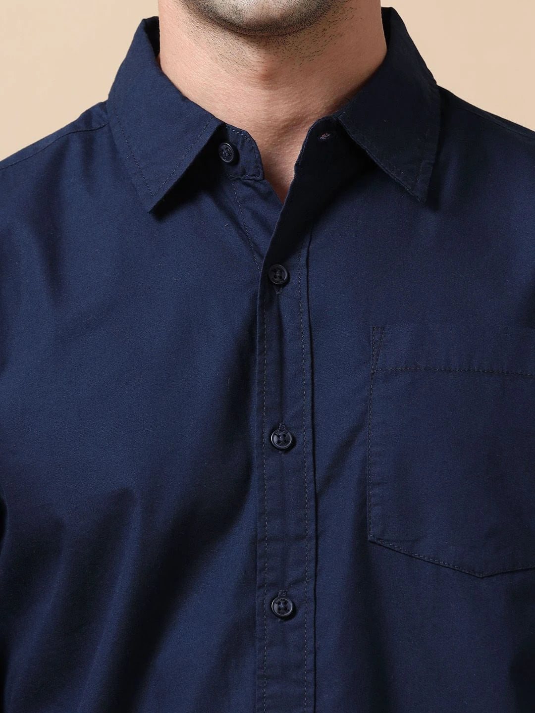 Silisoul Navy Blue Relaxed Fit Cotton Long Sleeves Shirt