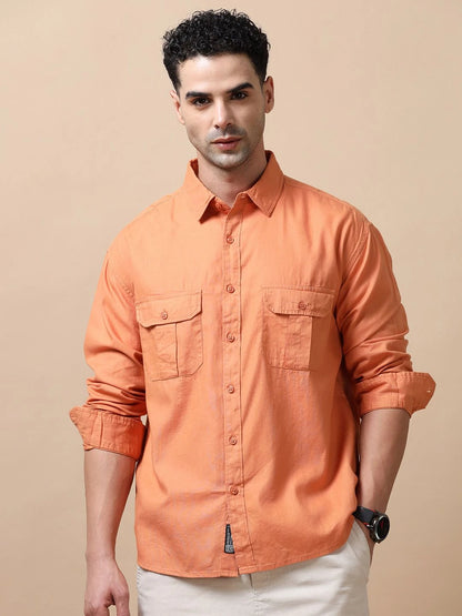 Silisoul Coral Relaxed Fit Cotton Long Sleeves Spread Collar Shirt