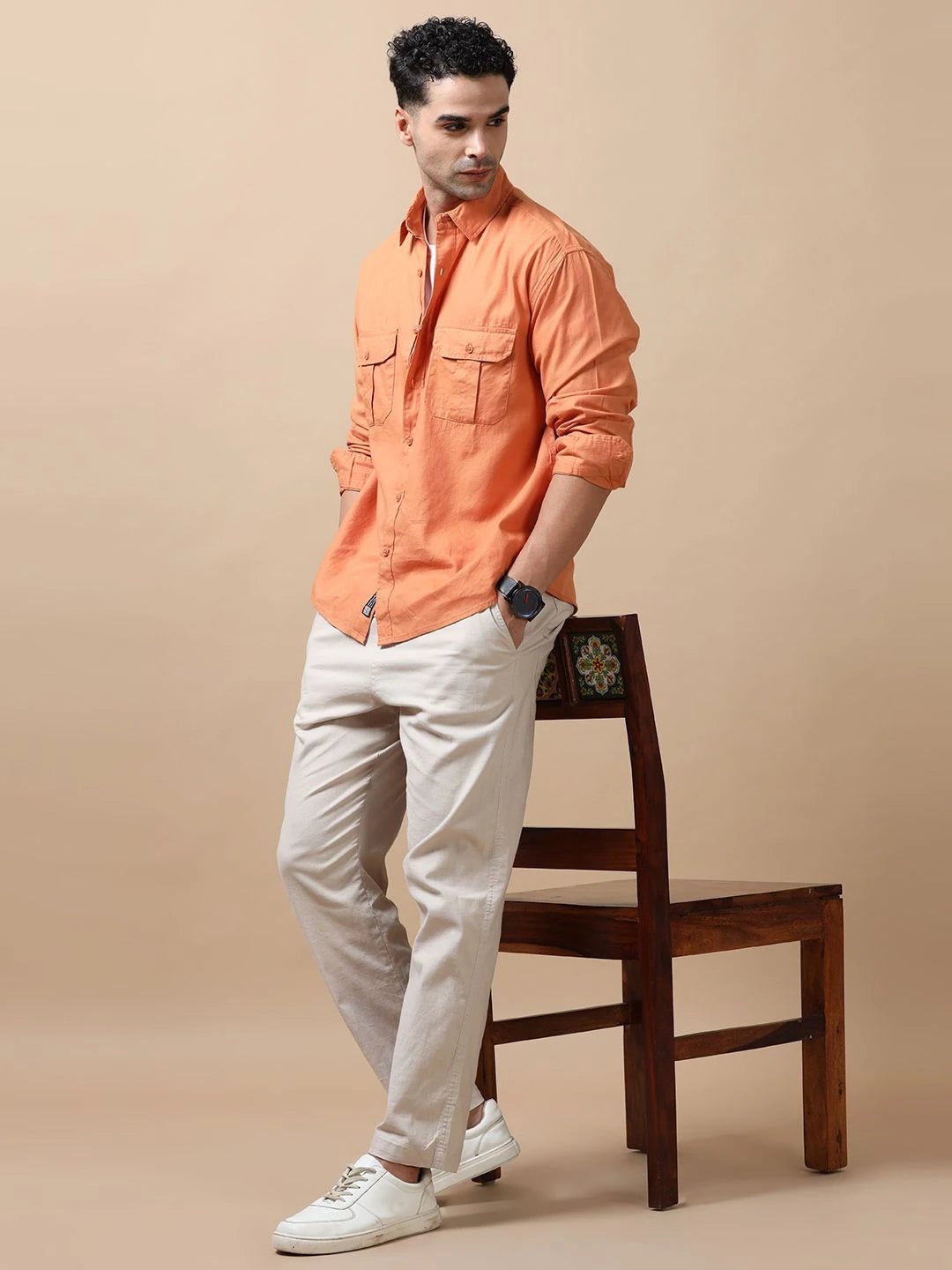 Silisoul Coral Relaxed Fit Cotton Long Sleeves Spread Collar Shirt